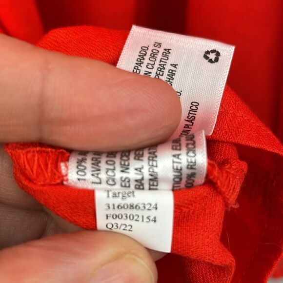 Knox Rose Boho Peasant Style with tassel tie orange red Puffy Sleeves Top 2X - Picture 10 of 11